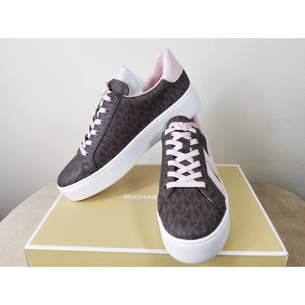 Michael Kors Women's Sneakers Poppy Lace Up Pink Brown Size 7 NEW NIB